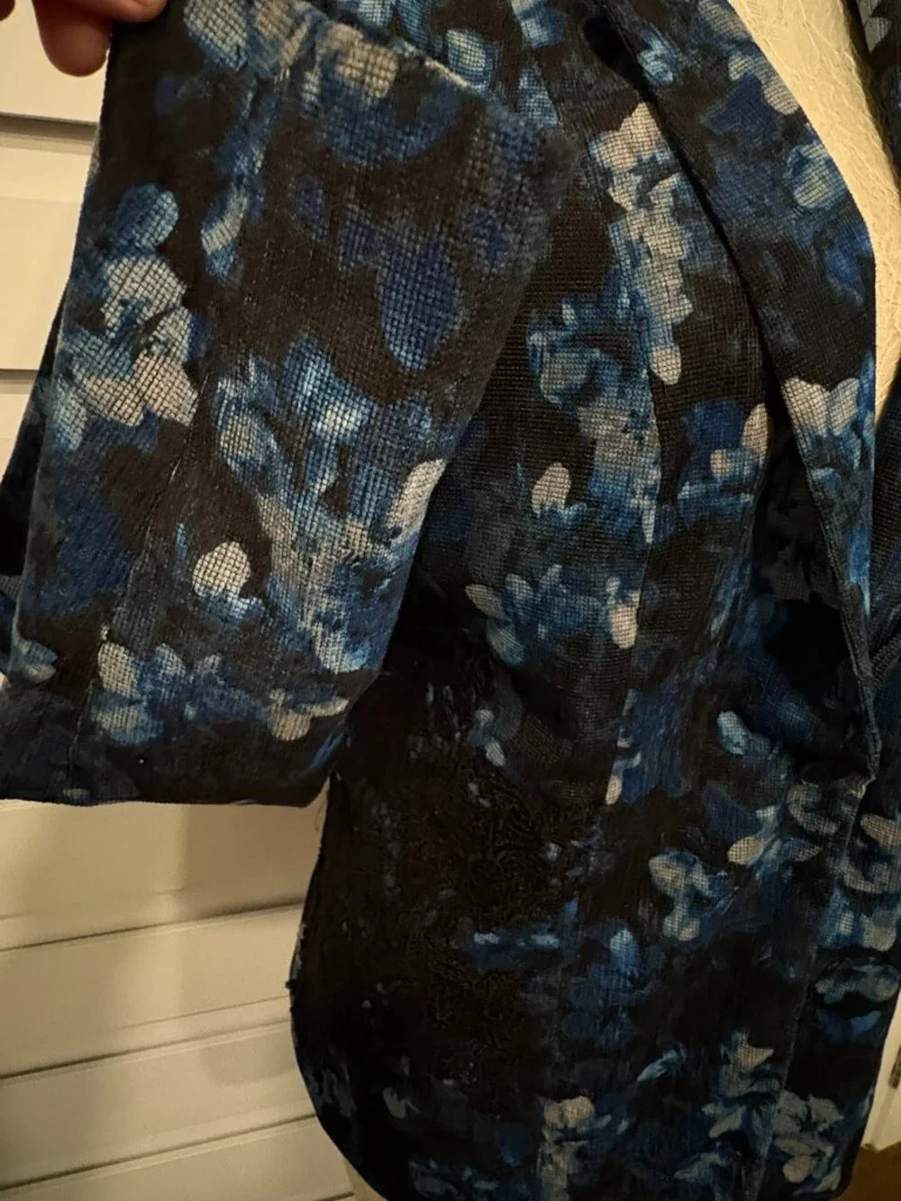 Tahari Blue Floral Textured Blazer Black Lace Tailored Dark Cottagecore Jacket M